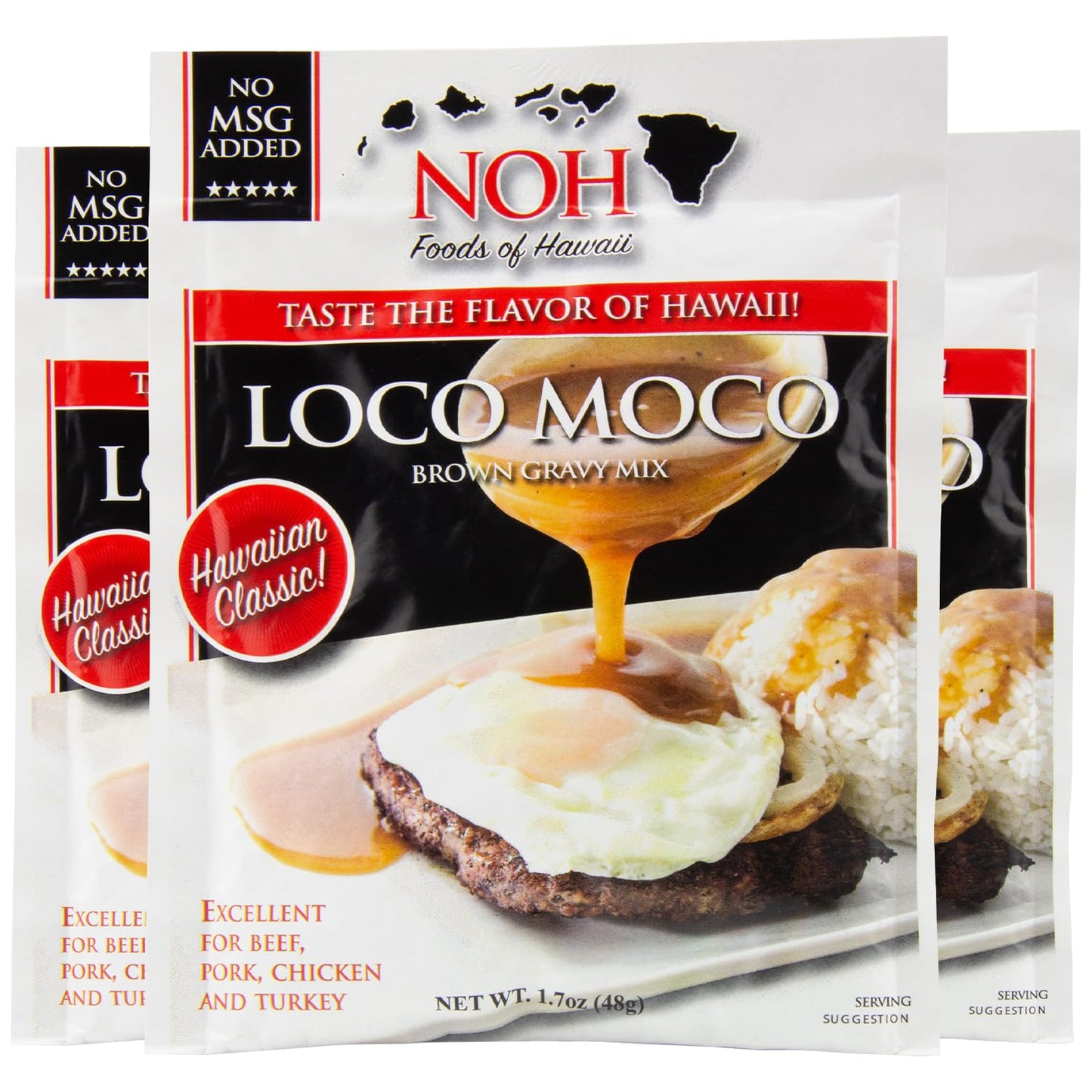 NOH Hawaiian Loco Moco Brown Gravy Mix, 1.7 oz Packet (Pack of 3) - Rich & Savory Hawaiian Brown Gravy Powder Mix, Ideal for Ground Beef Patties