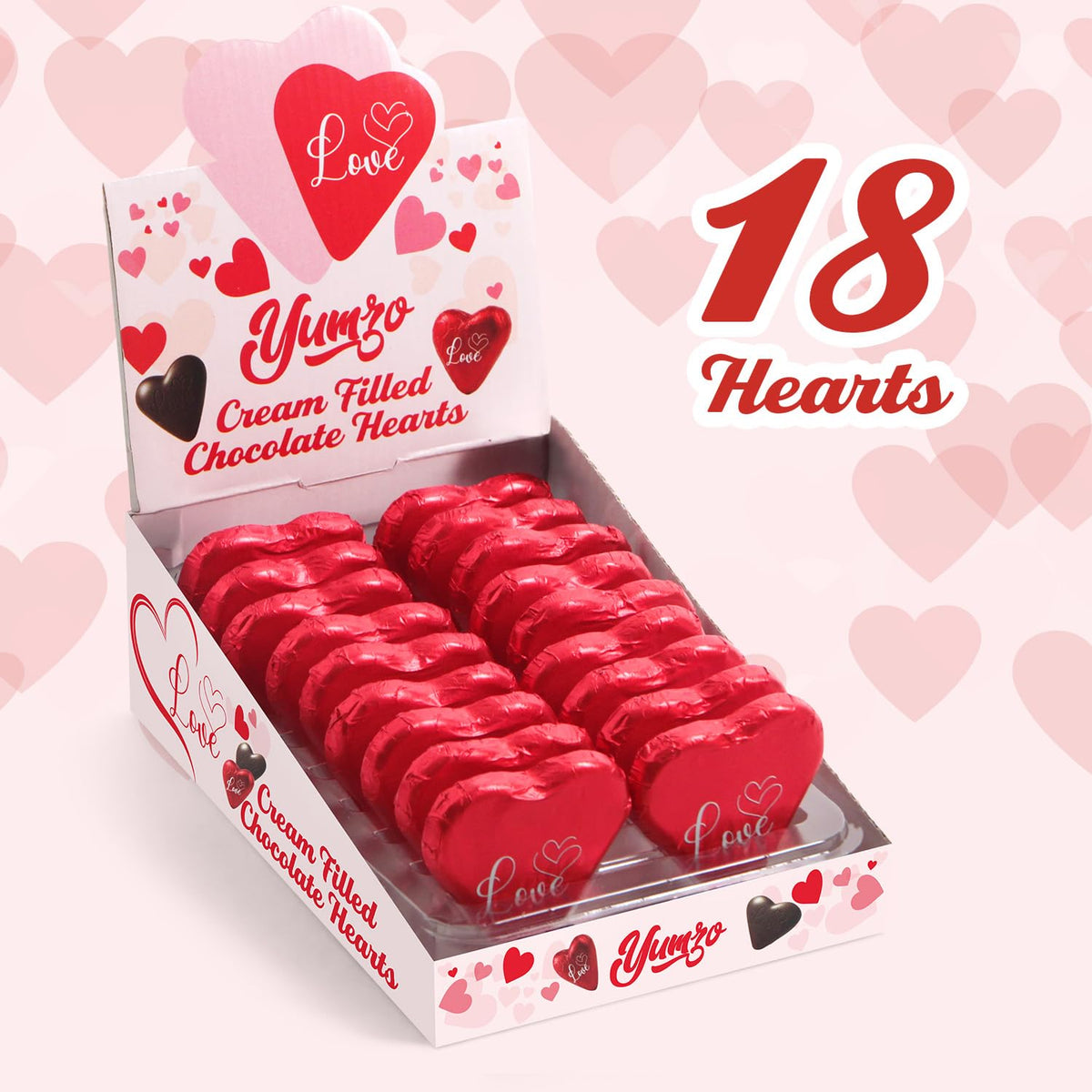 Chocolate Hearts, Milk-Chocolate, Mothers Day, Bulk, 18 Pack