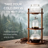 Nispira Cold Brew coffee Maker Ice Coffee Drip Machine with Advanced Slow Drip Technology Borosilicate Glass with Wood Tower, 6-8 Cup, Brown