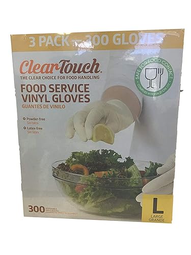 Medline Clear-Touch Disposable Food Service Vinyl Gloves, Latex and Powder Free, Large, 300 Count