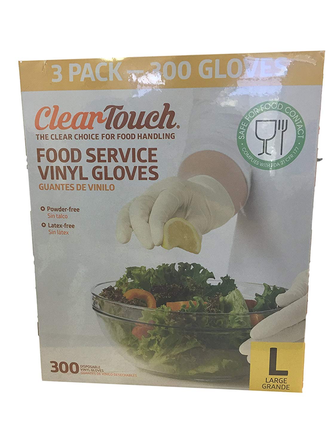 Medline Clear-Touch Disposable Food Service Vinyl Gloves, Latex and Powder Free, Large, 300 Count
