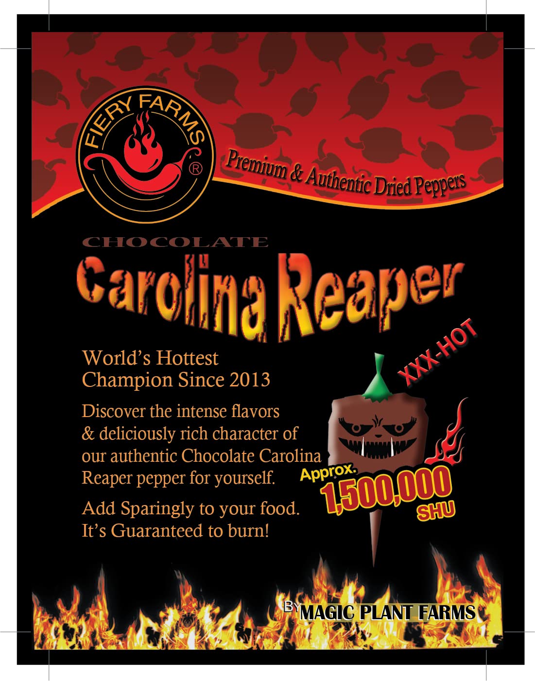 Chocolate Carolina Reaper Pepper Powder by Magic Plant - 8 Oz - Extremely Hot Rare Strain 2M SHUs - Fine Ground Chili|Fruity with Smoky Hints| Fiery