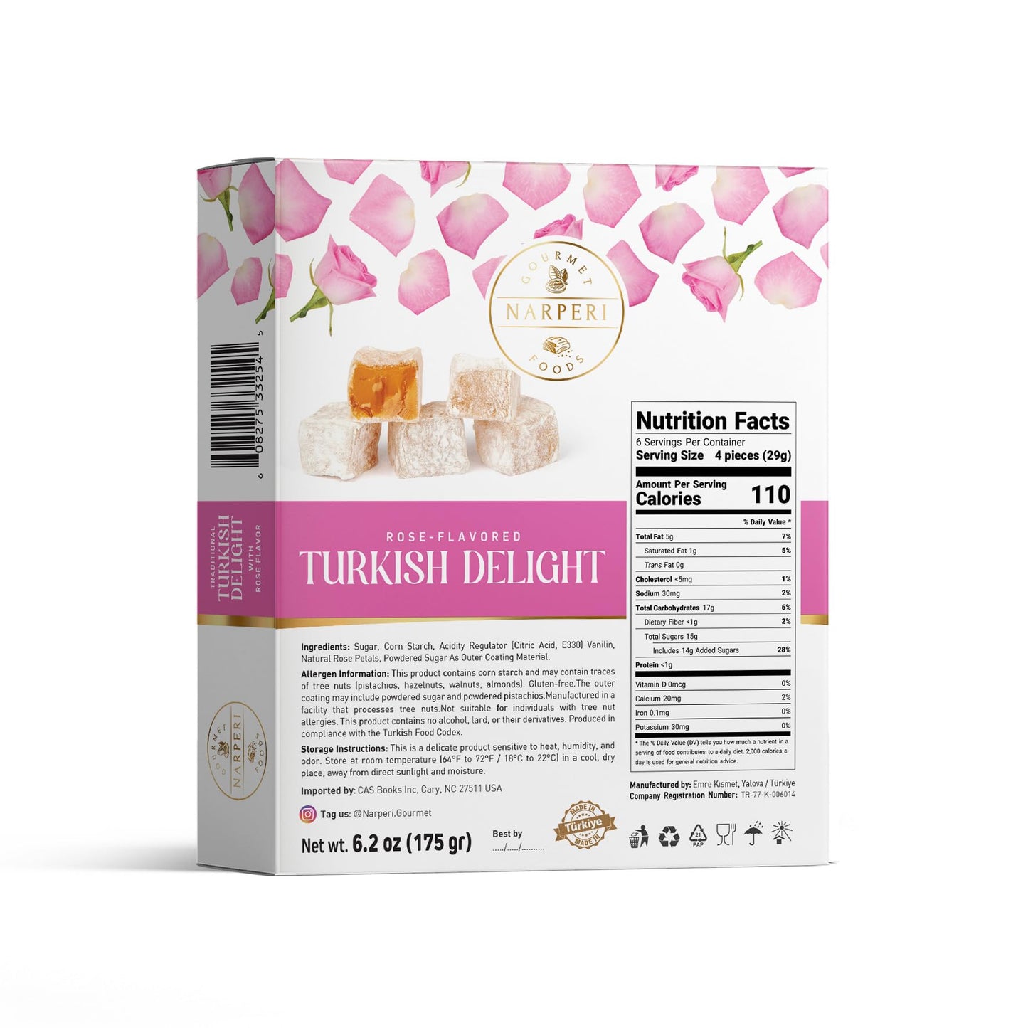 Assorted Turkish Delight Variety Pack - Double-Roasted Pistachio, Mint, Fruit, Coffee & Rose - Premium Soft & Chewy Lokum Candy - 6.2 oz & 12.4 oz