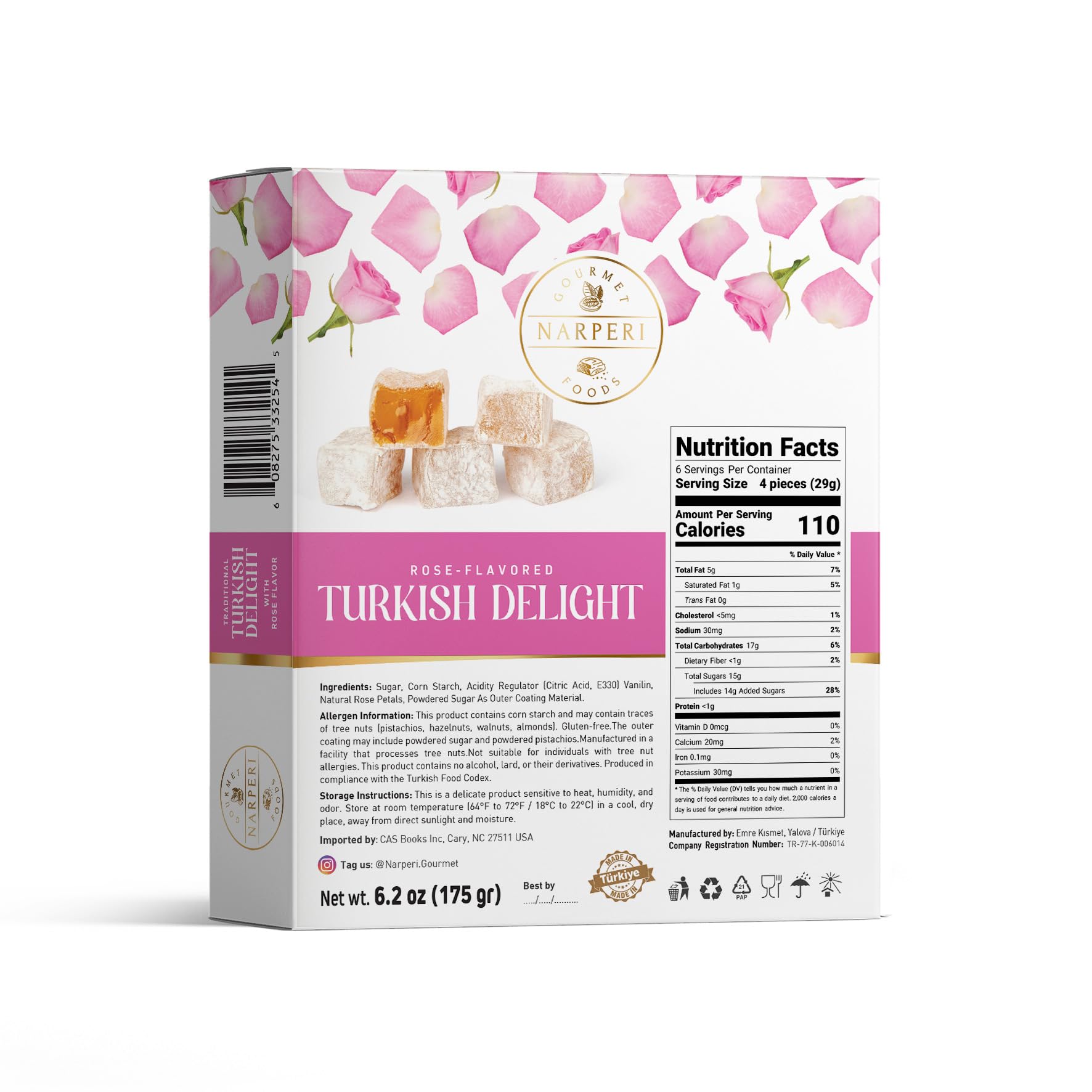 Assorted Turkish Delight Variety Pack - Double-Roasted Pistachio, Mint, Fruit, Coffee & Rose - Premium Soft & Chewy Lokum Candy - 6.2 oz & 12.4 oz
