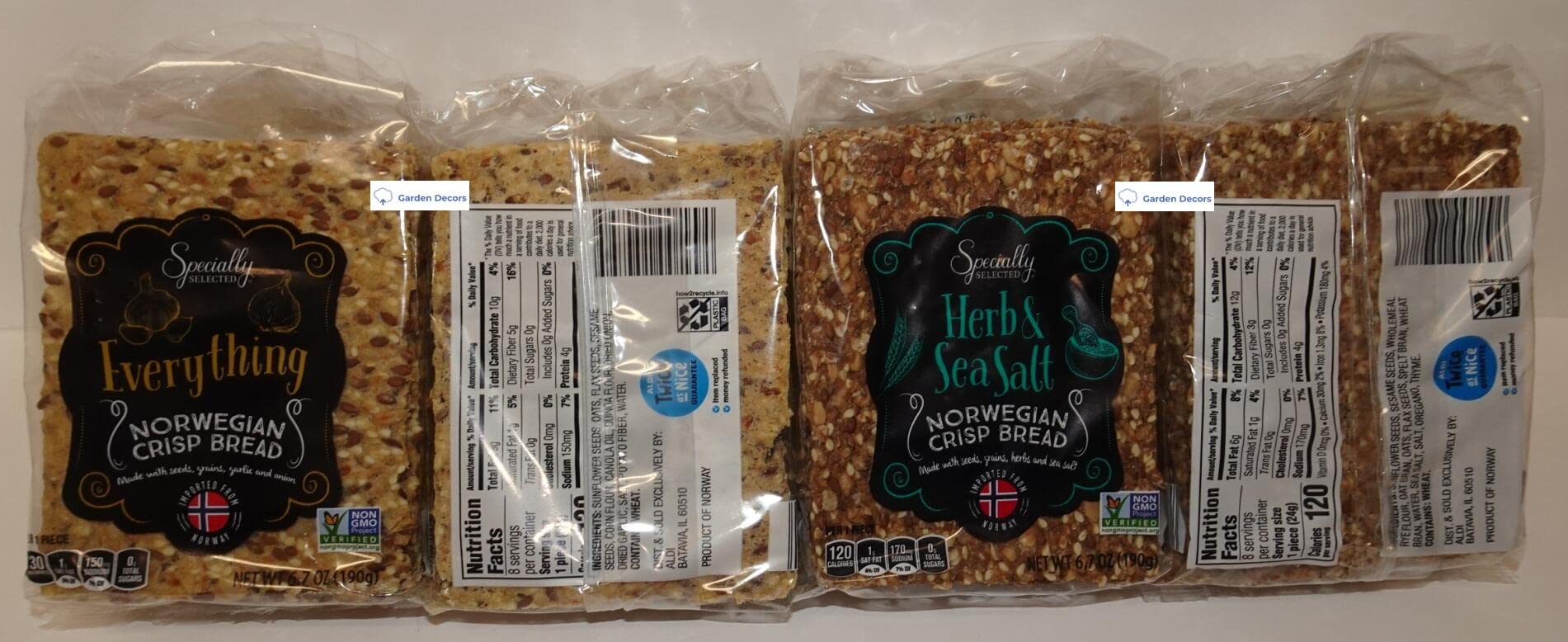 Specially Selected Everything and Herb & Sea Salt Norwegian Crisp Bread 6.7oz 190g (Four Bags)
