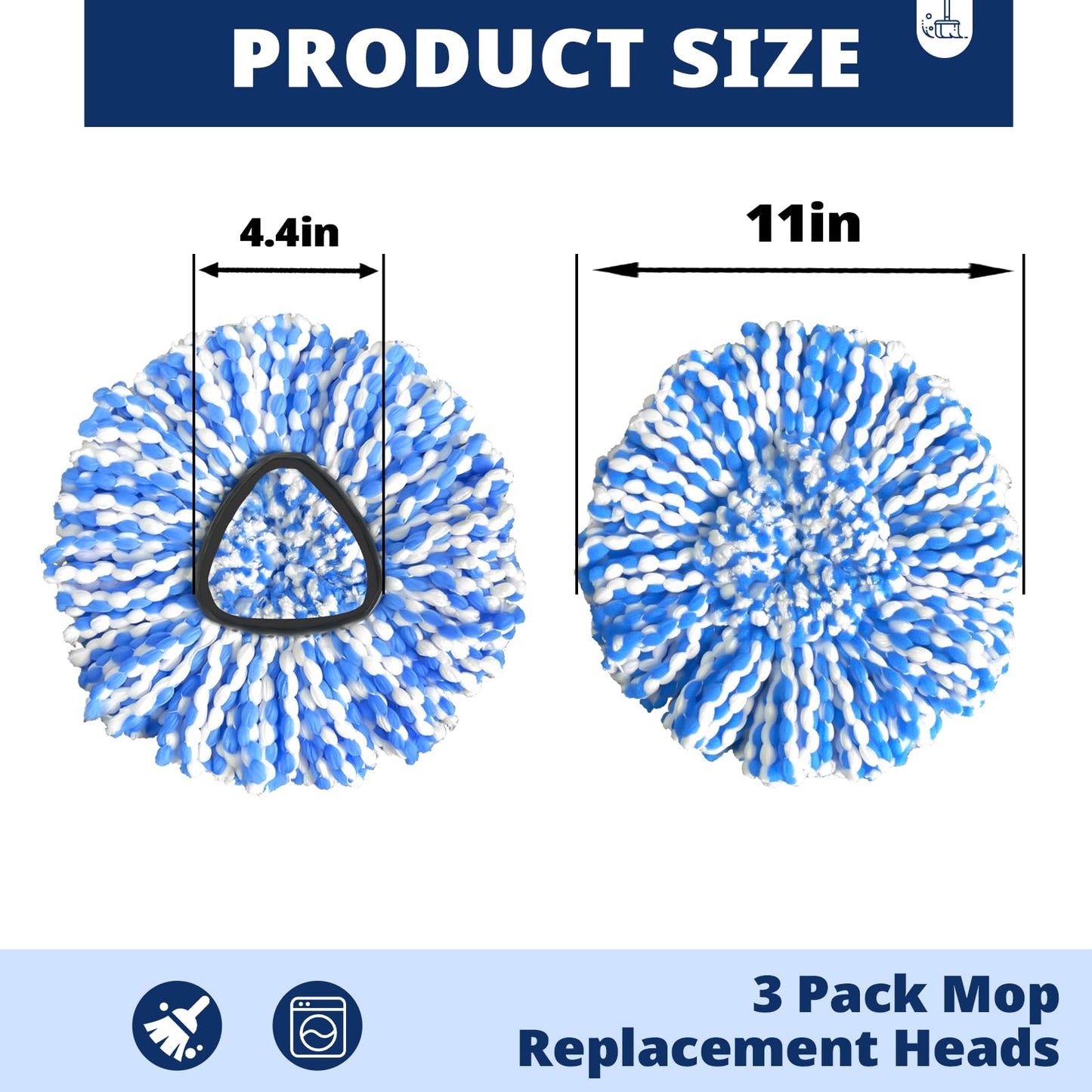 Spin Mop Replacement Head Compatible with RinseClean 2-Tank System, 3 Pack Machine Washable Mop Refills, Removes Dust, Hair & Kitchen Dirt
