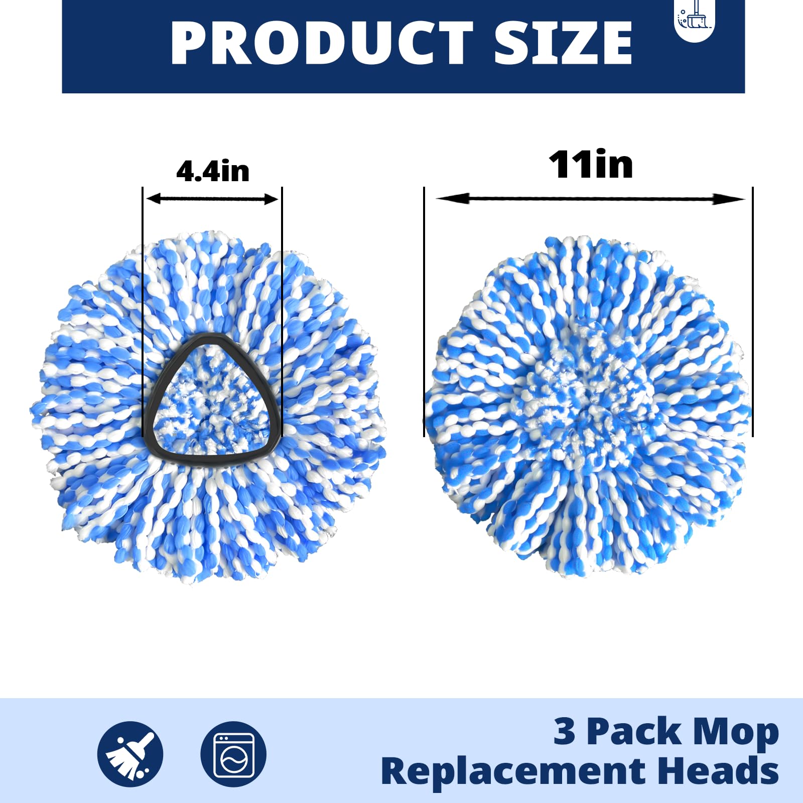 Spin Mop Replacement Head Compatible with RinseClean 2-Tank System, 3 Pack Machine Washable Mop Refills, Removes Dust, Hair & Kitchen Dirt