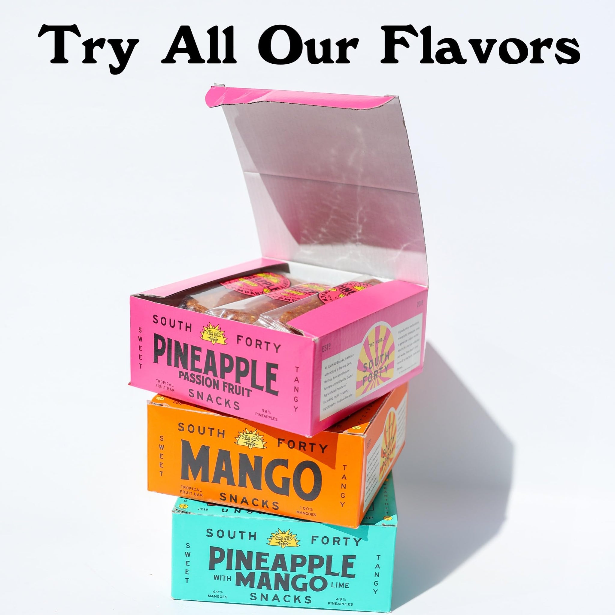 South 40 Snacks Premium Tropical Fruit Bars Mix of 3 Variety Pack, Just 1-3 ingredients, Mango, Pineapple Passionfruit, and Pineapple Mango Lime (35g