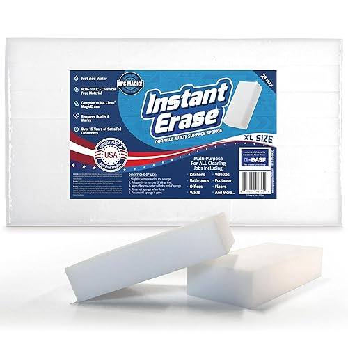 21 Pack Instant Erase XL Magic Cleaning Eraser Sponges - USA Converted and Packaged! Great for Bathtub, Floor Baseboard, and Walls. Multi-Surface