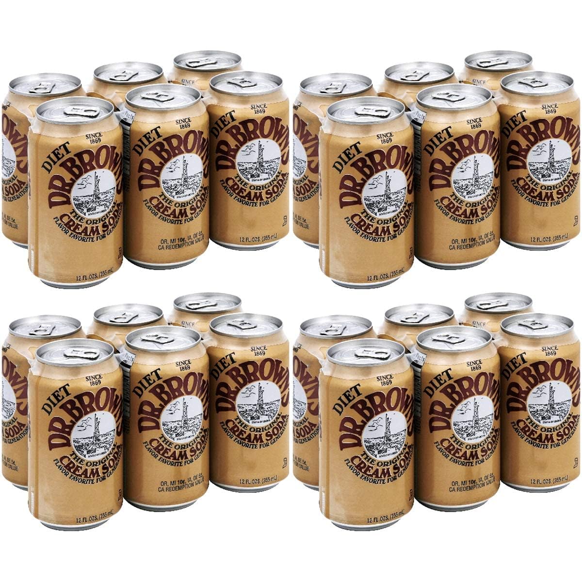 Dr. Brown Soda Cream Soda Diet 6 pack, 12-ounces (Pack of 4)
