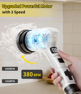 Electric Spin Scrubber, Cordless Household Cleaning Brush with 6 Replaceable Heads, 3 Speeds, LED Display, Lightweight Handheld Power Scrubber
