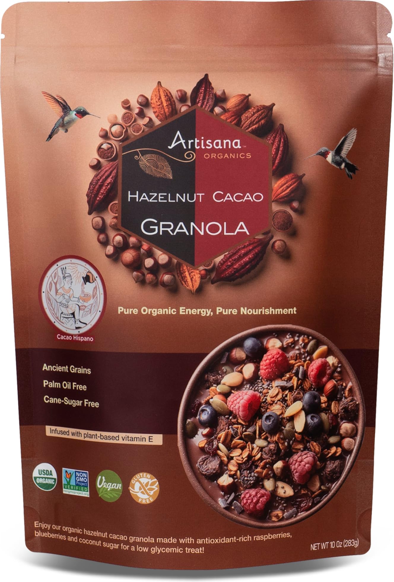 Artisana Organics Hazelnut-Cacao Granola - Gluten-Free, Vegan, Low Glycemic, Organic, Palm Oil-Free, Ancient Grains with Plant-Based Vitamin E, 10 oz