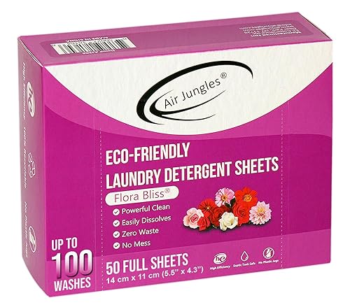 Air Jungles Laundry Detergent Sheets 100 Loads, Flora Bliss Scent, Easy to Use, Zero Waste Solution, Lightweight, Powerful Cleaning, Ideal for Home