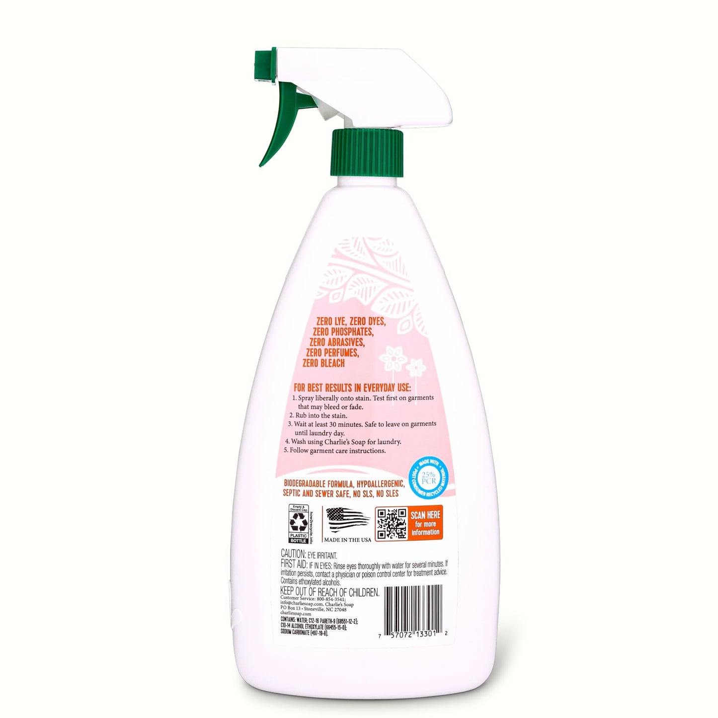 Charlie’s Soap Laundry Pre-Spray Stain Remover Refill Kit (160 fl oz), Natural Laundry Pretreat and Stain Remover (32 oz Sprayer + 128 oz Refill)