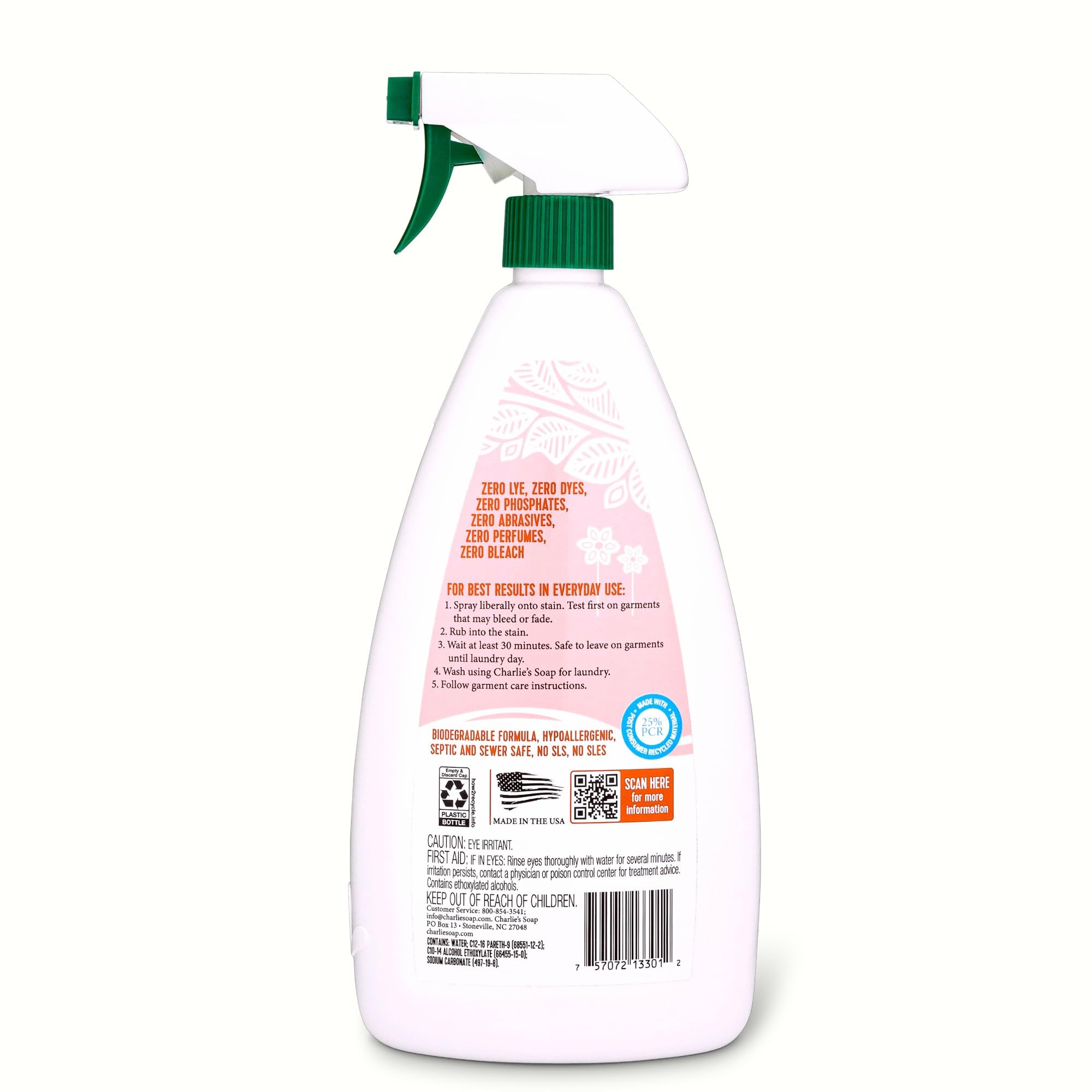 Charlie’s Soap Laundry Pre-Spray Stain Remover Refill Kit (160 fl oz), Natural Laundry Pretreat and Stain Remover (32 oz Sprayer + 128 oz Refill)