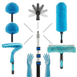 CXU 20 Foot Fan Cleaner High Ceiling 2 Cobweb Dusters with Heavy Duty Extension Pole, Window Squeegee Kit, Household Cleaning Gloves(12ft)