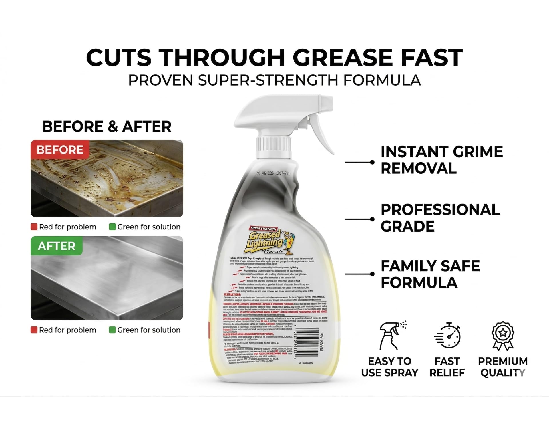 Greased Lightning Super Strength Multi-Purpose Cleaner & Degreaser, 32 fl oz 4 Pack