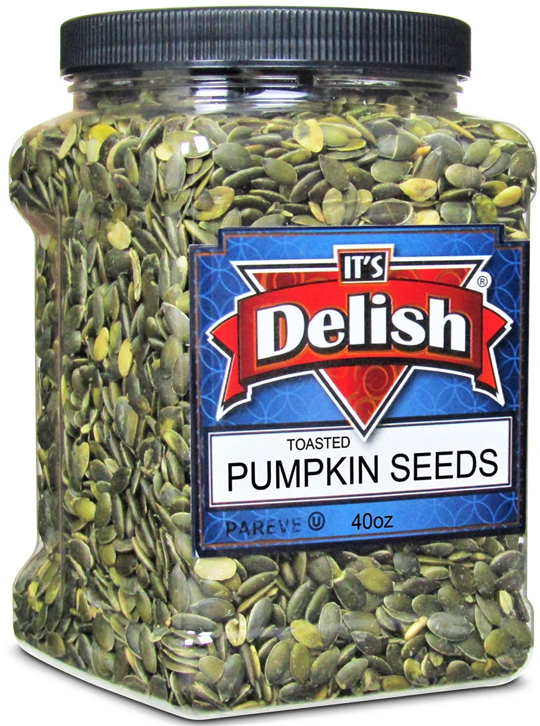 Gourmet Toasted Pumpkin Seeds Pepitas (Green Pumpkin Seed Kernels, No Shell, Raw) by It's Delish - 40 Oz (2.5 lbs) Jumbo Reusable Bulk Container Jar