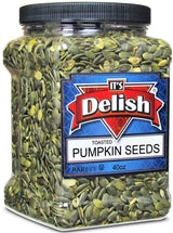 Gourmet Toasted Pumpkin Seeds Pepitas (Green Pumpkin Seed Kernels, No Shell, Raw) by It's Delish - 40 Oz (2.5 lbs) Jumbo Reusable Bulk Container Jar