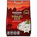 Authentic Extra Long Basmati Rice by Khazana in 10 lb Bag - Aromatic and Flavorful Indian Grain - Non-GMO, Gluten Free, Kosher, Cholesterol Free