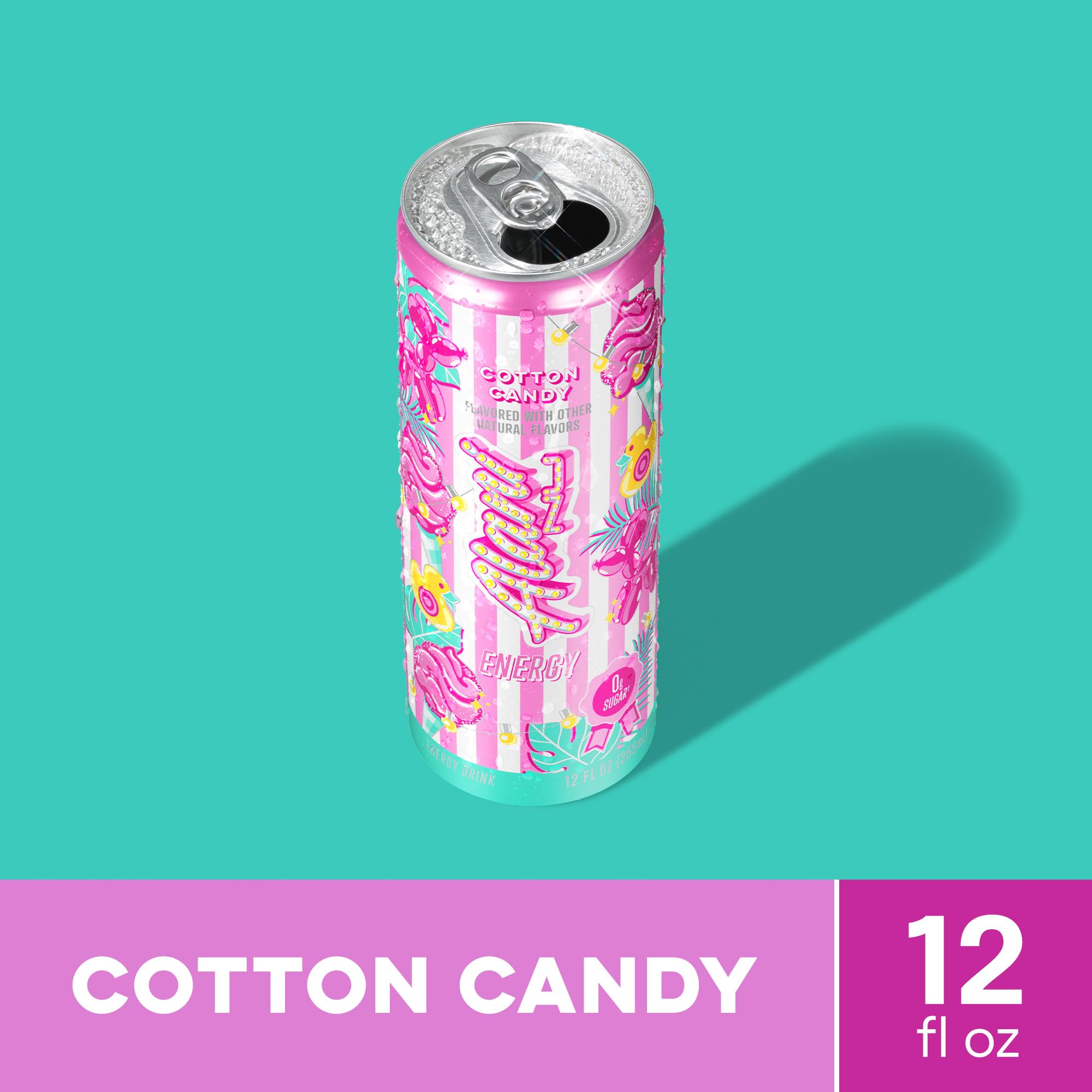 Alani Nu COTTON CANDY, Sugar Free, Low Calorie Energy Drinks, 200mg Caffeine, Biotin, B Vitamins, Zero Sugar, 10 Calories, 12 Fl Oz Cans, 12 Pack