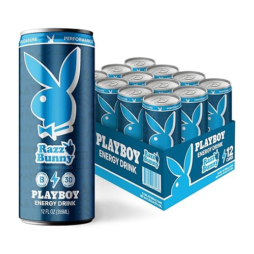 PLAYBOY Energy Drink - Razz Bunny (Blue Raspberry) - 12 Pack of 12oz Cans | Performance + Pleasure Energy | NextGen Lifestyle Drink