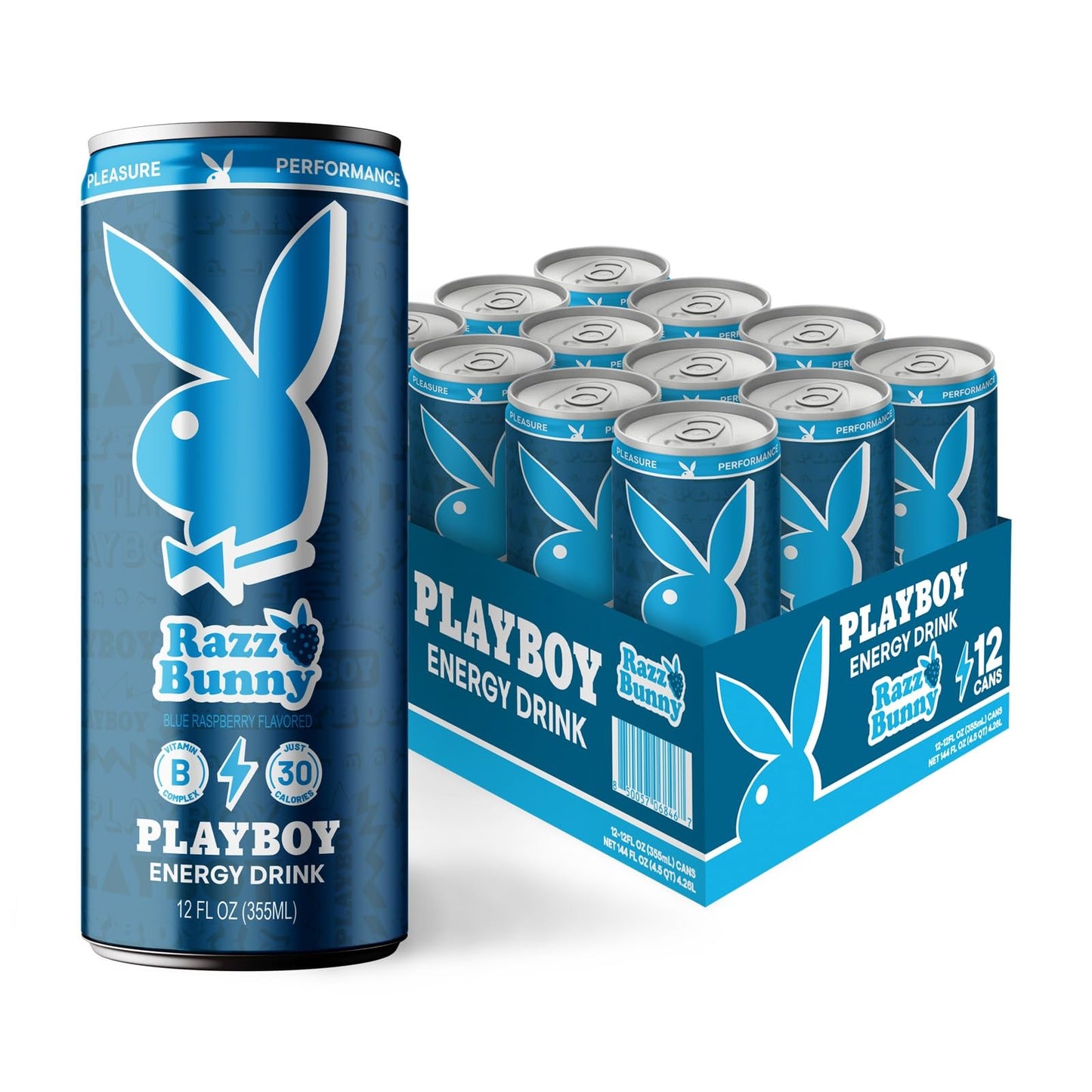 PLAYBOY Energy Drink - Razz Bunny (Blue Raspberry) - 12 Pack of 12oz Cans | Performance + Pleasure Energy | NextGen Lifestyle Drink