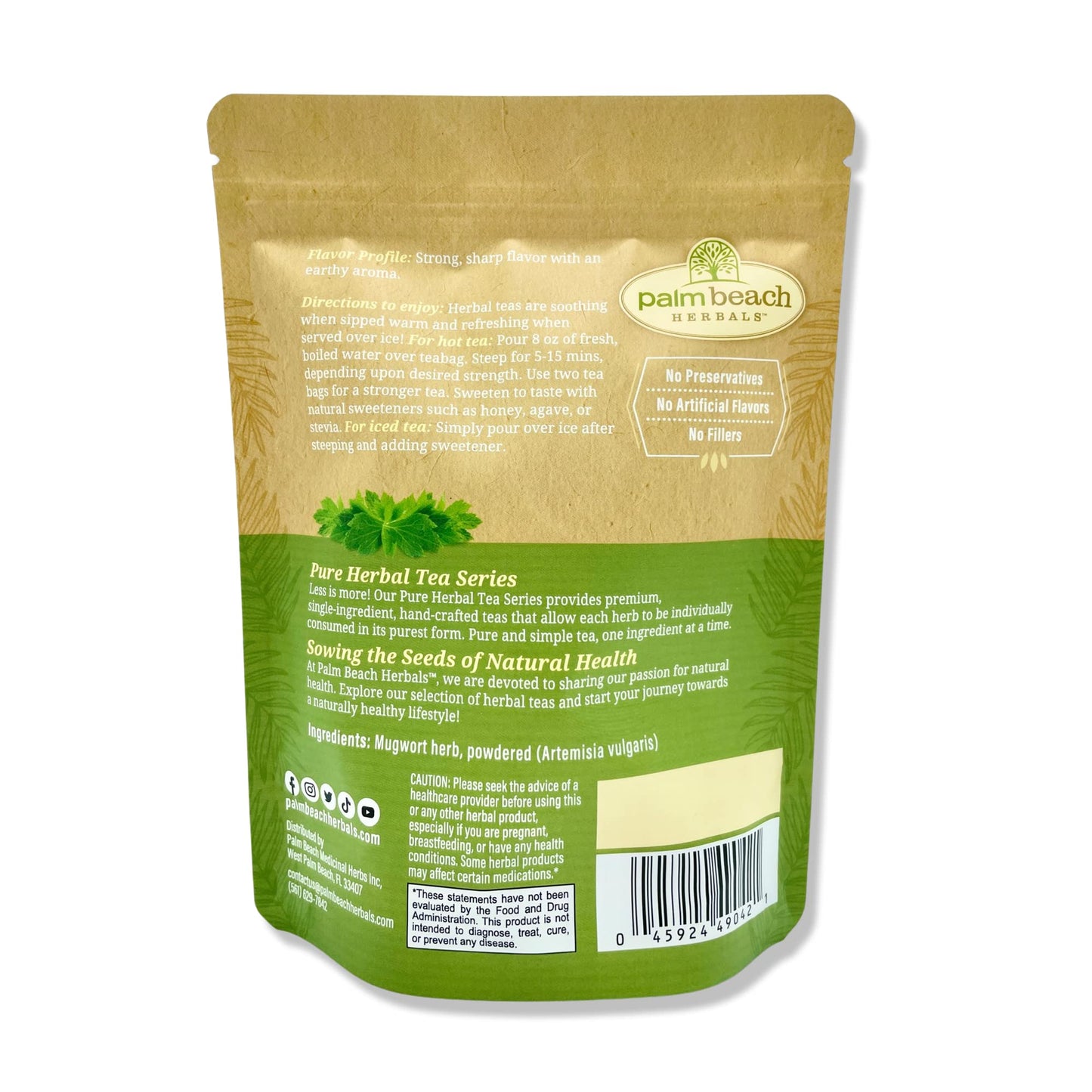 Palm Beach Medicinal Herbs - Mugwort Tea - Pure Herbal Tea Series, 30ct