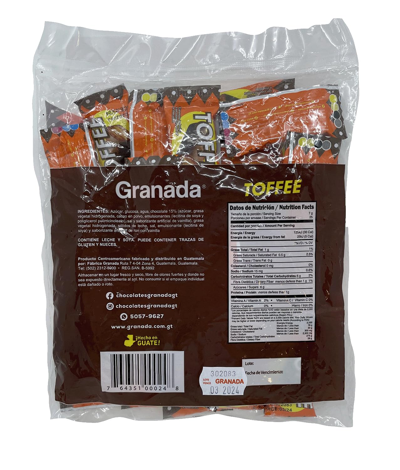 GRANADA - Original Milk Caramel Toffee Covered With Chocolate - Snack Size 25PCS Individually Wrapped - Pack of 3