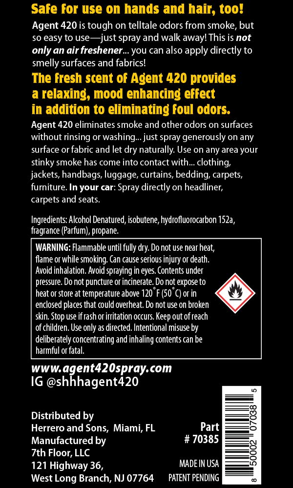Agent 420 Cannabis & Cigarette Odor Eliminator Aerosol Spray, Freedom, 3.5 oz - Tea Tree Oil Breaks Down Smoke at the Molecular Level
