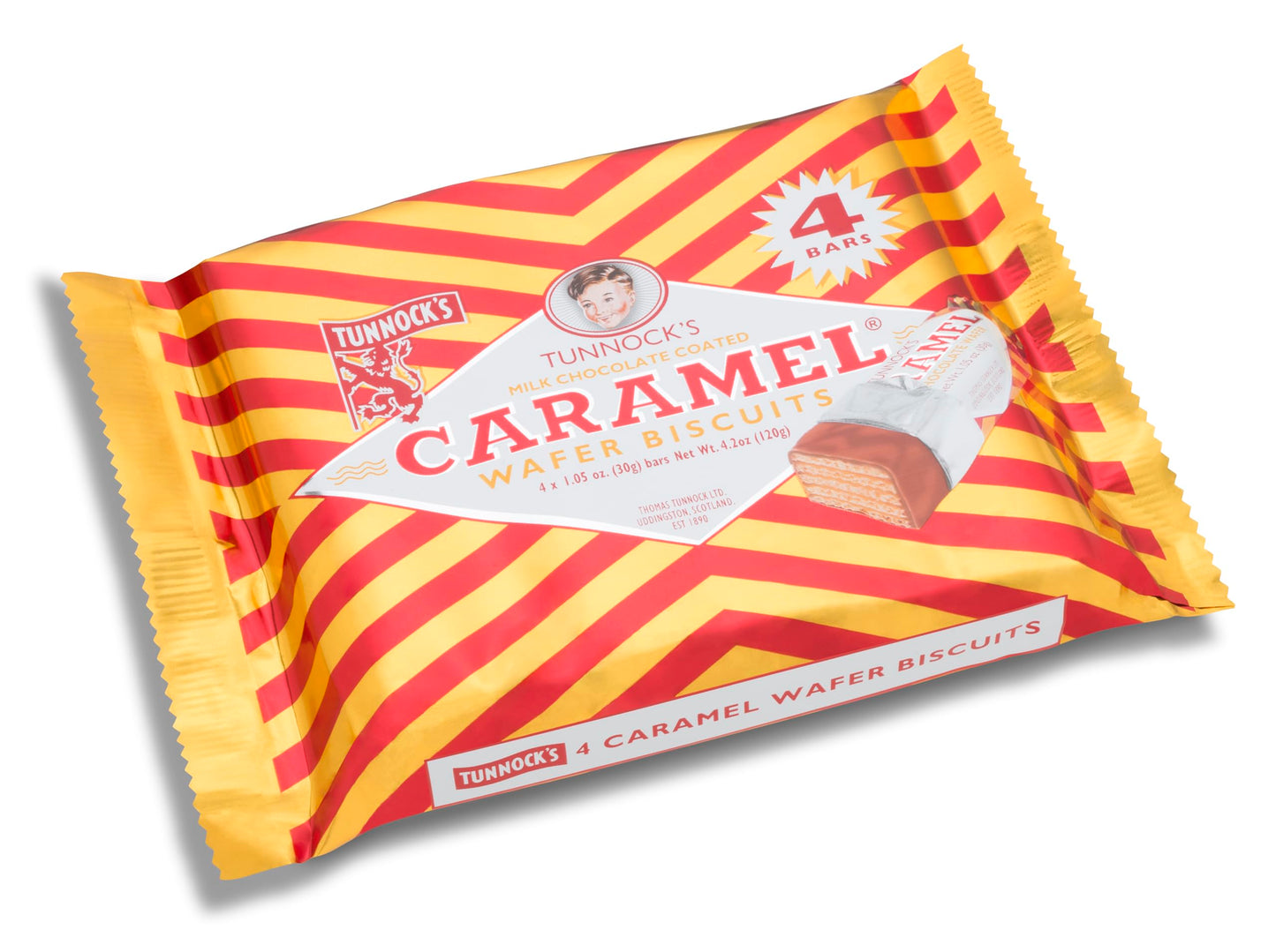 Tunnock's Caramel Wafers - Milk Chocolate (Pack of 4 Wafers) 120g