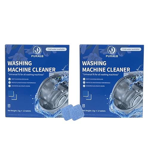 puralb Washing Machine Cleaner Tablets - 24 Tabs (2x12 Pack), 1 Year Supply Deep Cleaning for HE Front Load & Top Load Washers, Septic Safe