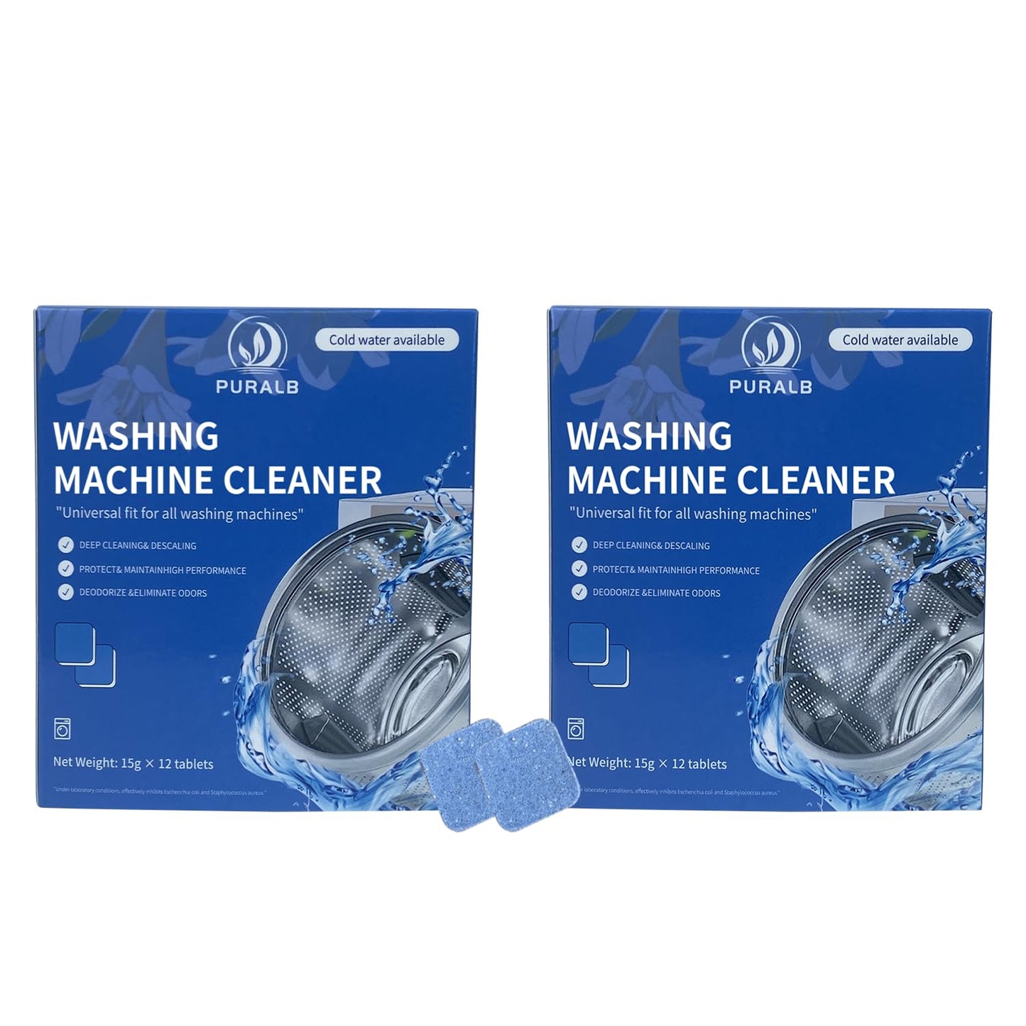 puralb Washing Machine Cleaner Tablets - 24 Tabs (2x12 Pack), 1 Year Supply Deep Cleaning for HE Front Load & Top Load Washers, Septic Safe