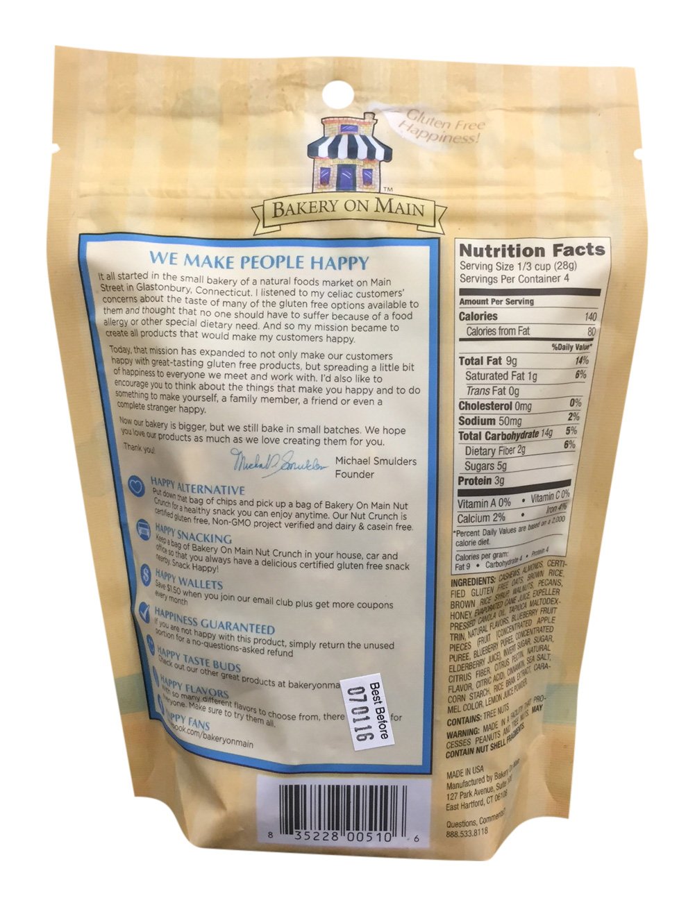 Bakery On Main Gluten-Free, Non-GMO Nut Crunch Snack, Blueberry Cobbler, 4 Ounce (3 Count)