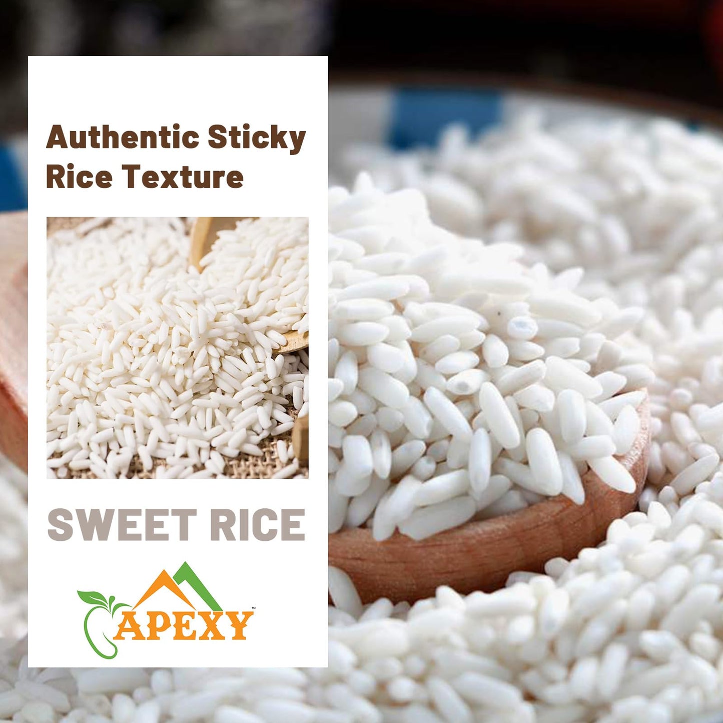Apexy Premium Long Grain Sweet Rice 5 lb - Glutinous Sticky Rice, Non-GMO | Perfect for Asian Desserts, Sushi, Dumplings & Sticky Rice Dishes | Soft, Chewy Texture