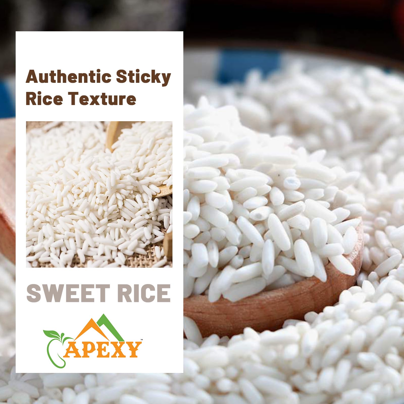 Apexy Premium Long Grain Sweet Rice 5 lb - Glutinous Sticky Rice, Non-GMO | Perfect for Asian Desserts, Sushi, Dumplings & Sticky Rice Dishes | Soft, Chewy Texture