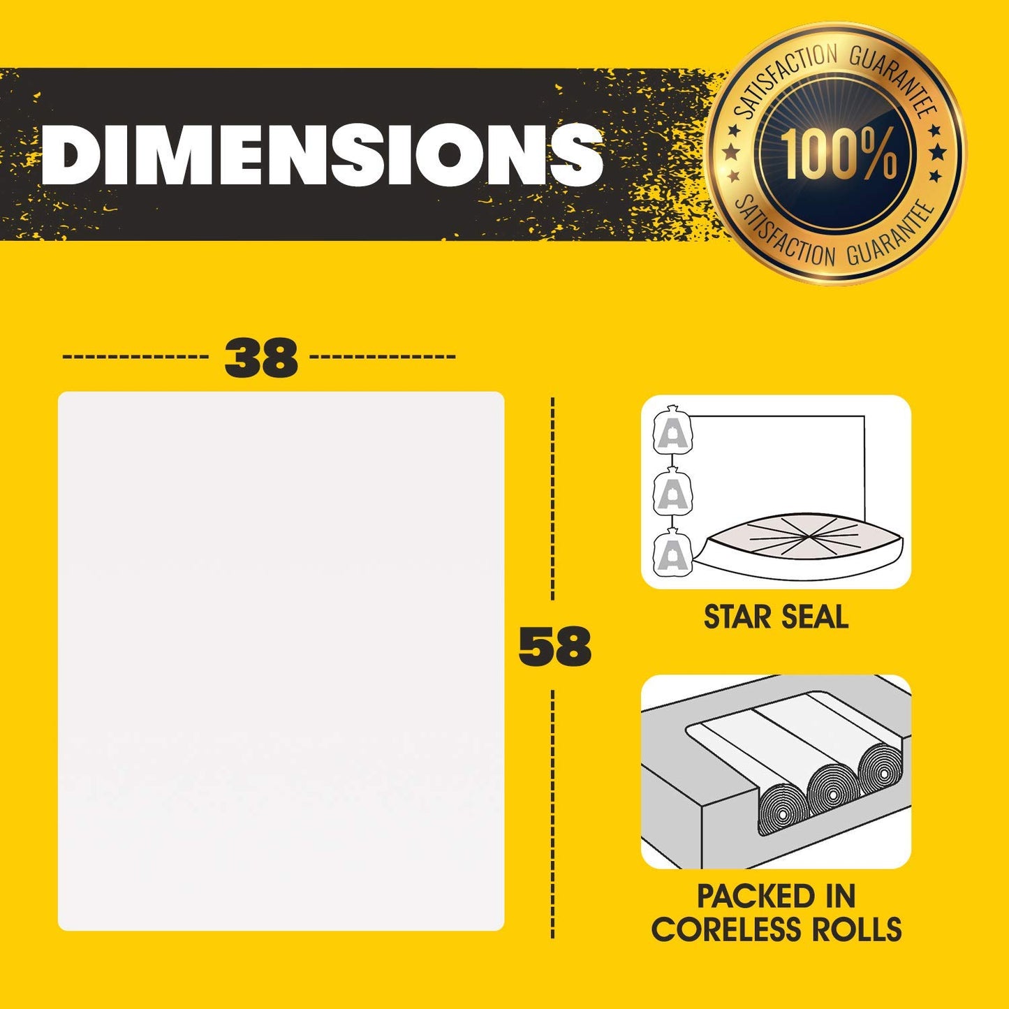 60 Gallon Clear Trash Bags - (Huge 100 Pack) - 38" x 58" - 1.5 MIL (Equivalent) - CSR Series - Heavy Duty Industrial Liners Clear Garbage Bags