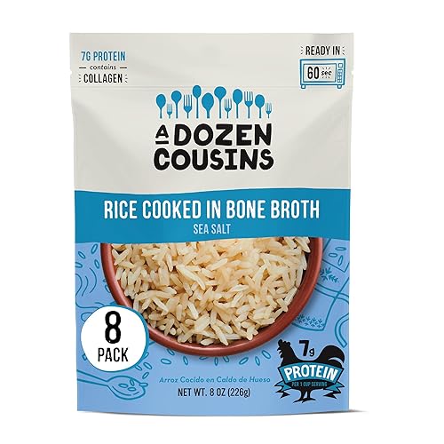 A Dozen Cousins Rice Cooked in Bone Broth Microwaveable Rice Packets | 7g Protein | Contains Collagen (Sea Salt, 8 Pack)
