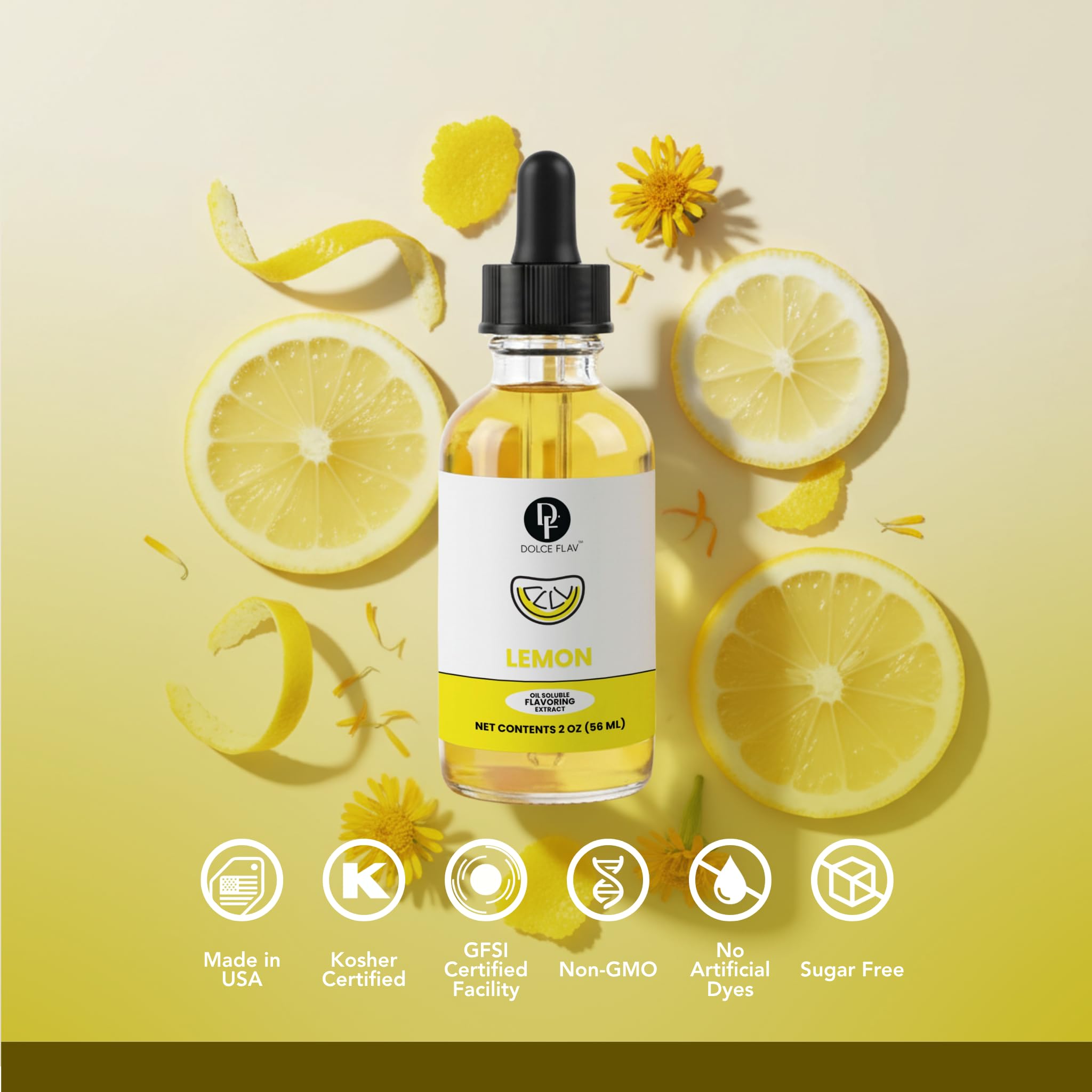 Lemon Flavor Concentrate for Food & Cosmetics - 2 Oz. Multipurpose Lemon Flavouring Oil for Lip Gloss, Pastries, & Candies in Glass Bottle