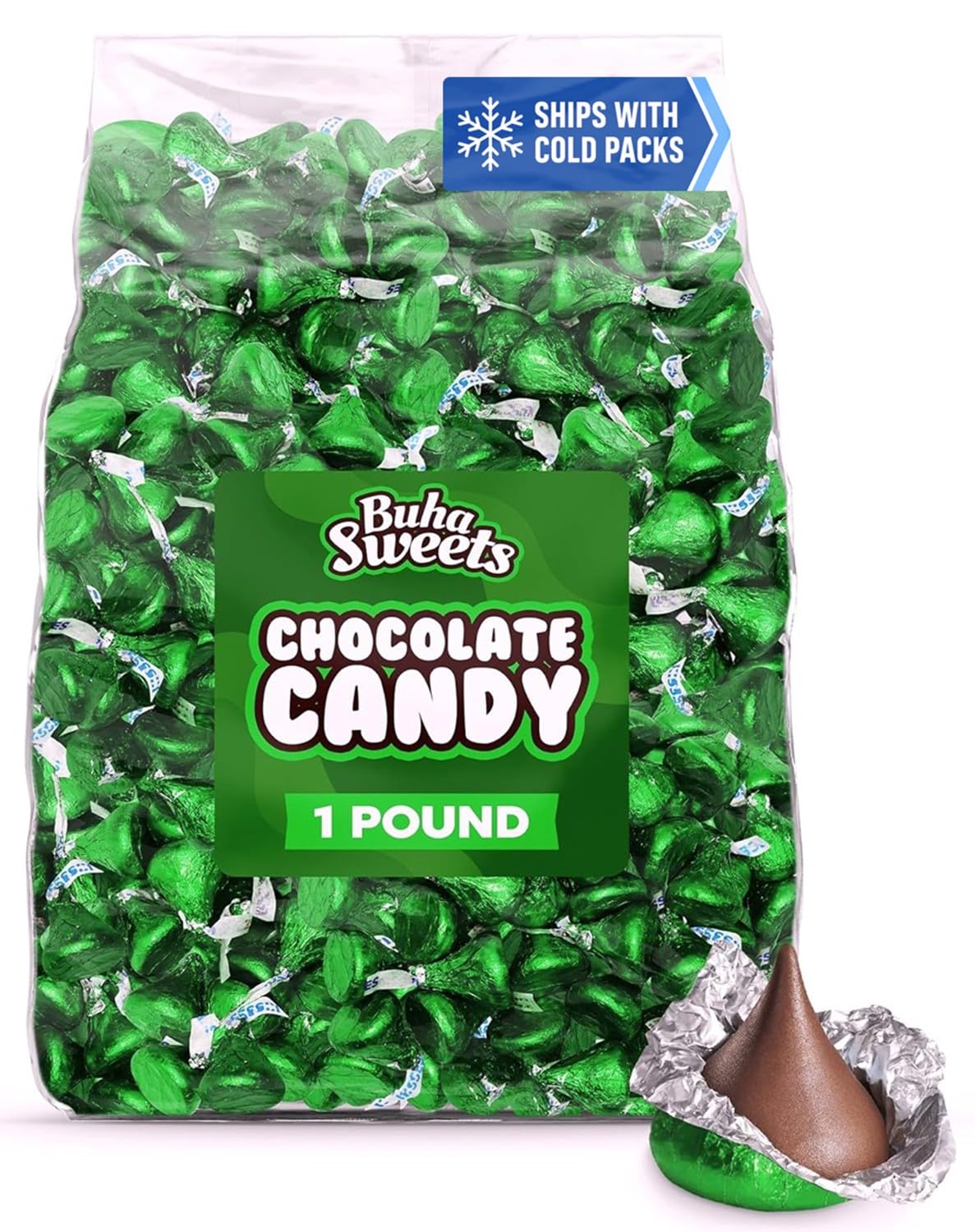 Milk Chocolate Candy in Green Foil - 1 Pound Bulk Bag Halloween Candy Individually Wrapped Classic Chocolate Drops for St. Patrick’s Day, Holidays