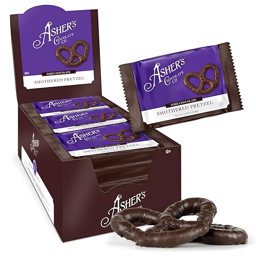 Asher's Chocolates, Chocolate Covered Pretzels, Gourmet Sweet and Salty Candy, Individually Wrapped Snack, Family Owned Since 1892 (18 count, Dark
