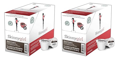 Skinnygirl Coffee Pods, Americano, Espresso Roast Coffee in Single Serve Pods for Keurig K Cups Brewers, 24 Count Per Box, 2 Boxes