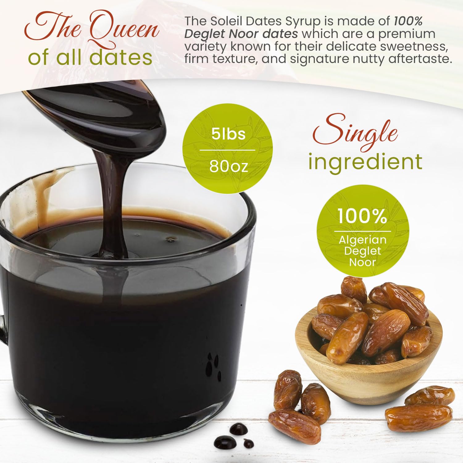 5lb ORGANIC DATE SYRUP | Made with100% Deglet Noor dates | Certified Organic, NON-GMO, KOSHER & VEGAN. Healthy Natural sweetener with NO added sugars