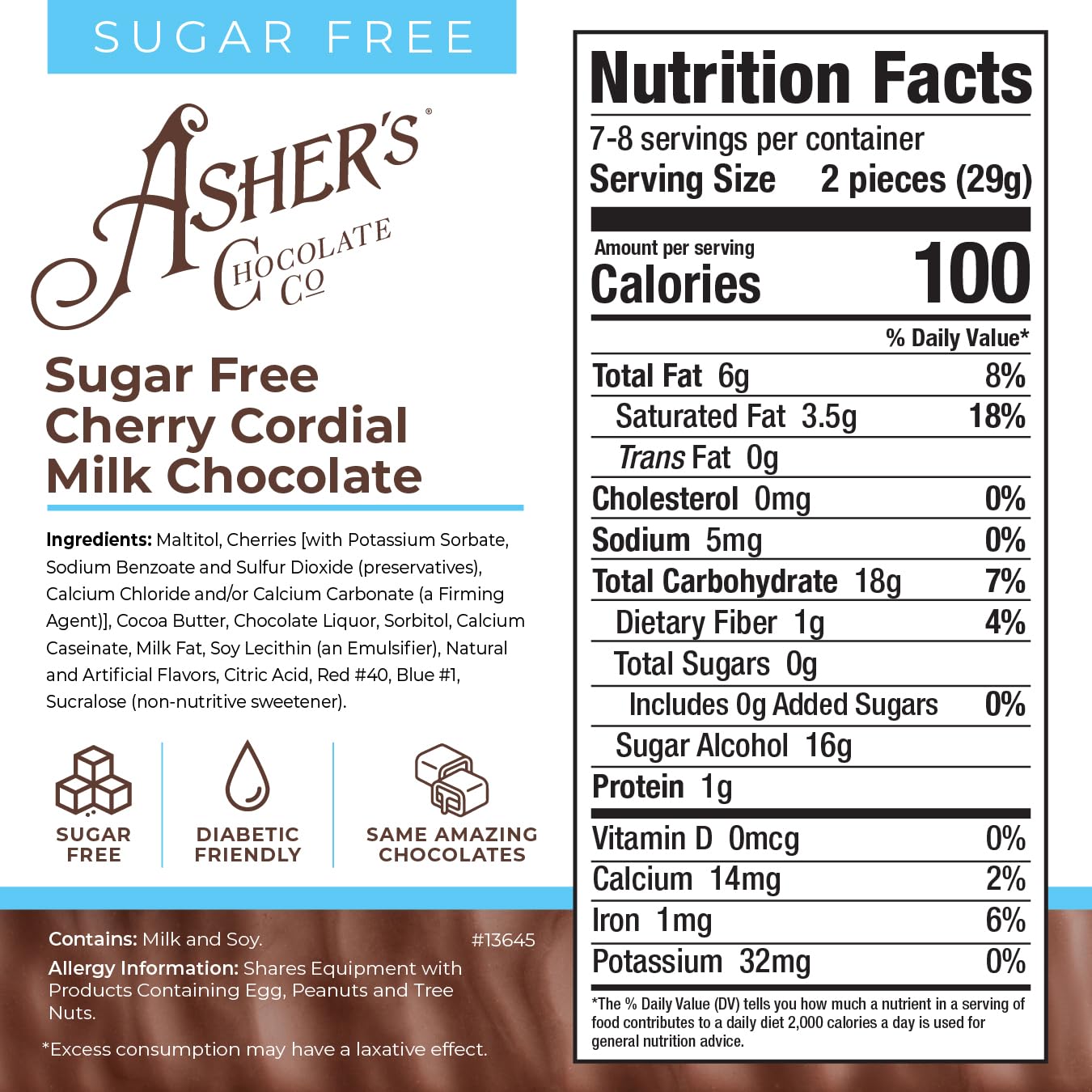 Asher's Chocolates, Sugar Free Cherry Cordials, Individually Wrapped Cordials, Asher's Giftable Box Design, Diabetic Friendly, Small Batches of Kosher