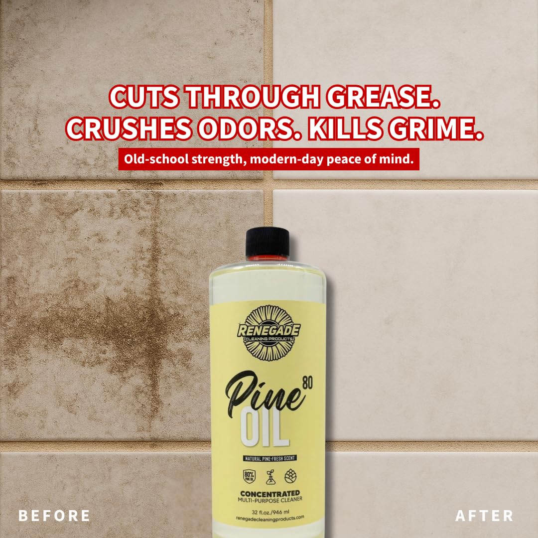 Renegade Cleaning Products Pine Oil 80 Concentrated Floor & Surface Cleaner - Multi-Purpose Pine Scent Degreaser for Home & Commercial Use (32 OZ)