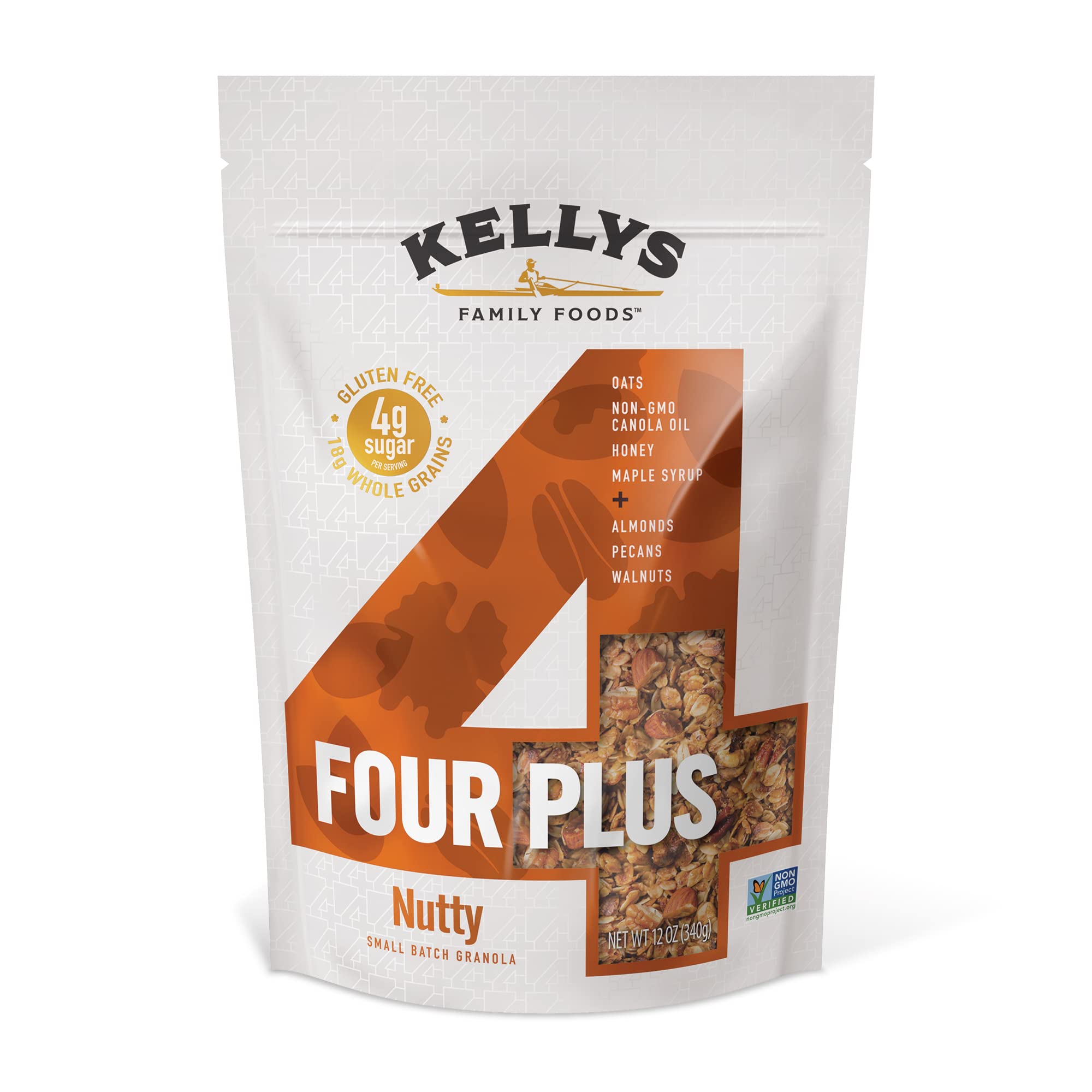 Kellys Four Plus Granola Cereal | Nutty Healthy Granola for Yogurt | Hand Made Snacks for Breakfast - 12 oz