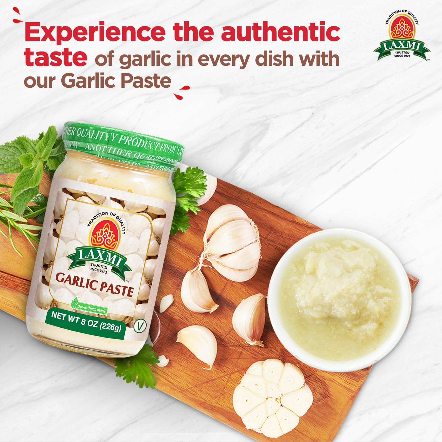 Laxmi Garlic Paste 8oz | Premium quality and pure Garlic, Ground | Vegetarian | Non-GMO certified | Ethically Sourced
