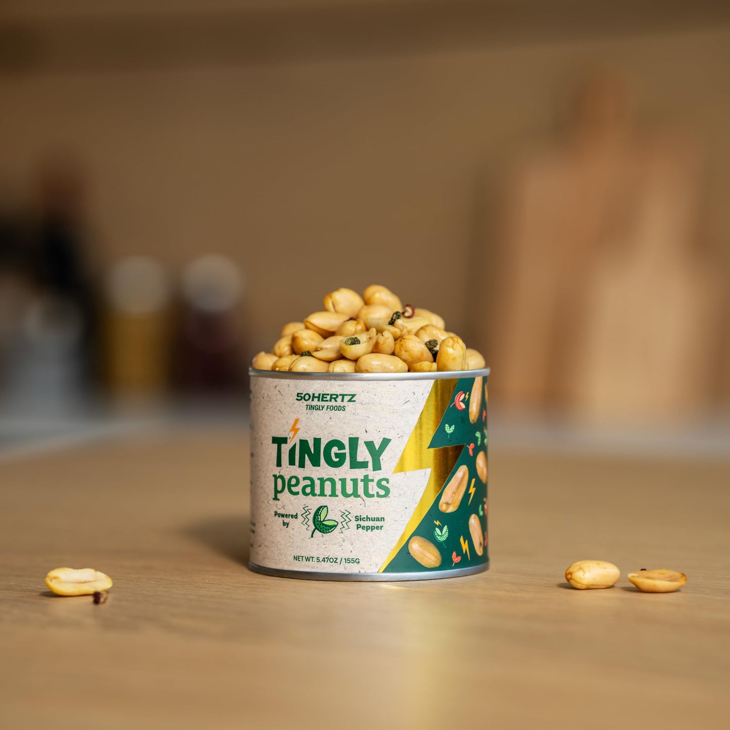 50Hertz Tingly Peanuts 5.5 oz Can (2 Pack) - Extra Large Crunchy Peanuts with Sichuan Pepper (Szechuan Peppercorn) - Tongue-Tingling Mala Numbing