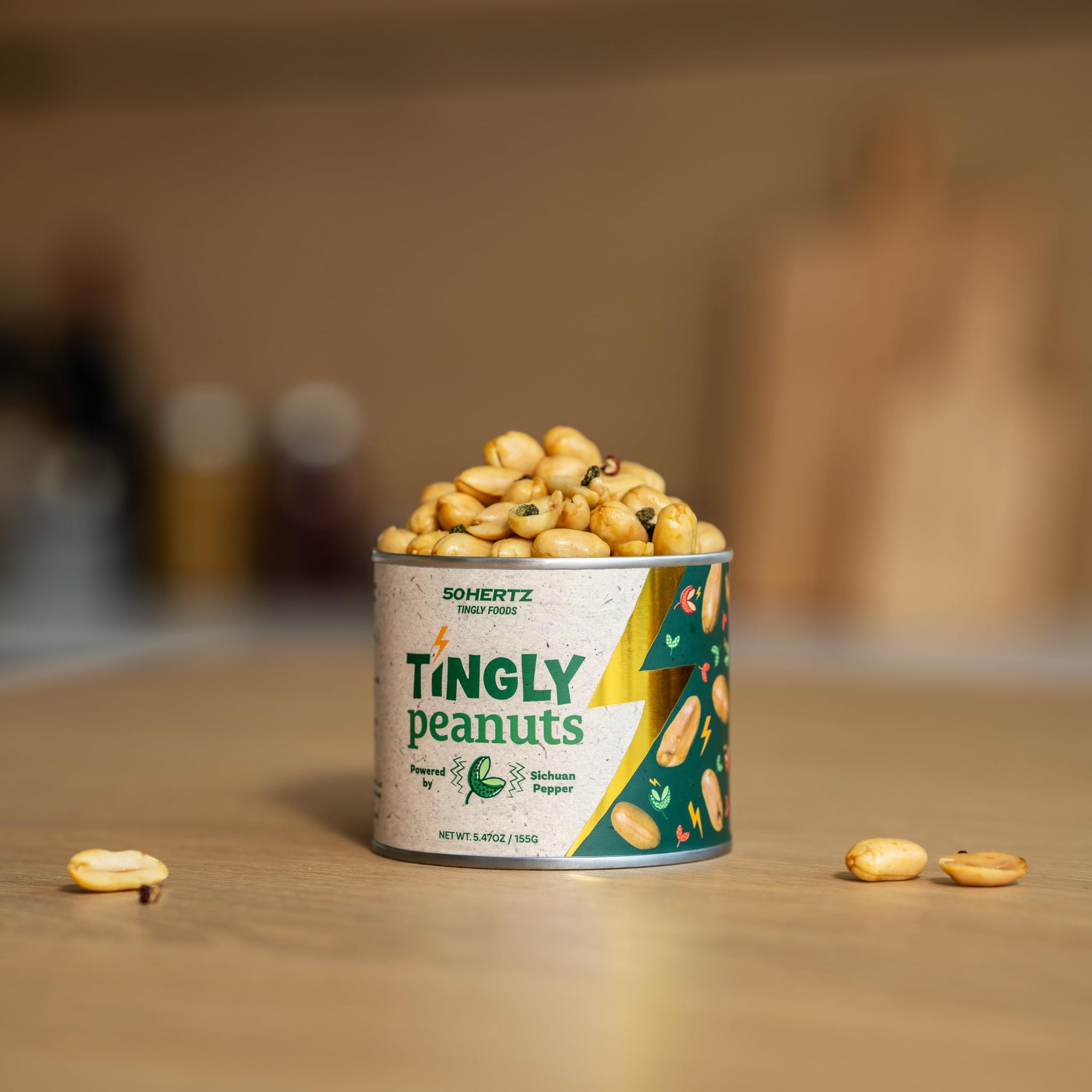 50Hertz Tingly Peanuts 5.5 oz Can (2 Pack) - Extra Large Crunchy Peanuts with Sichuan Pepper (Szechuan Peppercorn) - Tongue-Tingling Mala Numbing