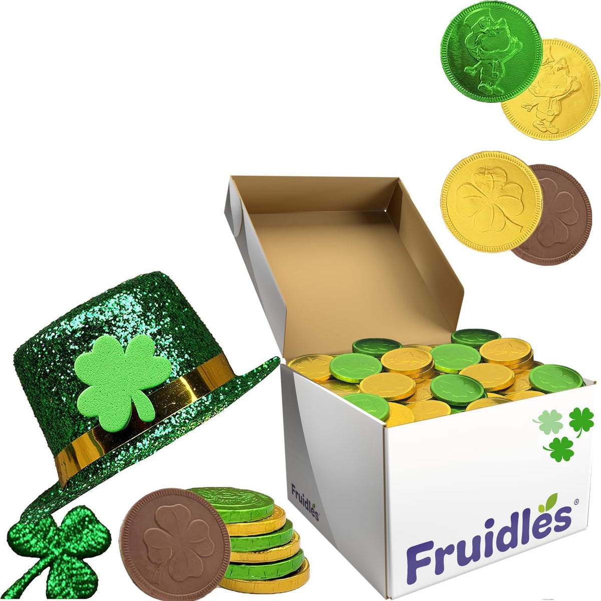 Saint Patrick's Day 20-Pounds Shamrock Leprechaun Chocolate Green and Gold Coins, Premium Belgian Nut-Free Milk Chocolate, Kosher, Approx. 1820 Coins